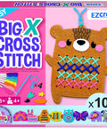 Beginner Needlepoint Cross Stitch Kit For Kids Ages Five To Eight with bear pattern, jumbo needles, rainbow threads displayed.