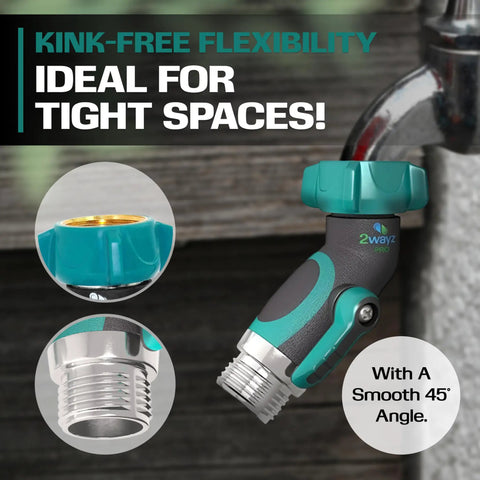 Heavy Duty 45 Degree Metal Hose Elbow With Shut Off Valve 2 Way Hose Adapter And Angle Connector For Garden RV And Tight Spaces Leakproof Fit With No Kink Performance, 45° metal hose elbow