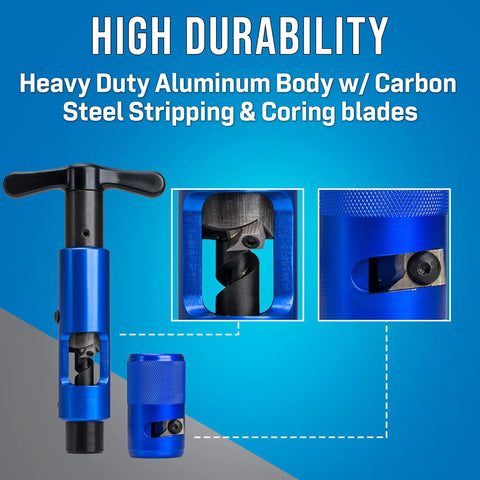 Hardline Coring And Stripping Tool Kit For 540QR Cable with heavy duty aluminum body and high carbon steel blades displayed