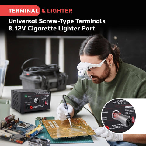 Man using Universal Benchtop Power Supply With 10 Amp Linear Regulation, AC-To-DC Converter, 13.8V DC Output, PS15K.5