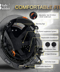 Interior view of G1E Full Brim Construction Hard Hat with Sunshade ANSI Class E HDPE Head Protection showing 6-point suspension.