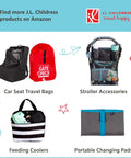J.L. Childress travel products, including car seat travel bags, stroller accessories, feeding coolers, and portable changing pads.