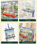 Monet Red Boats 3D Wooden Puzzle Kit For Adults With LED Light DIY Wall Art Craft Set Home Decor with red sailboat and blue bridge
