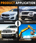 Image showing product applications for the Three Quarter 36 Spline And Three Quarter Double D Black Double U Joint Steering Universal Shaft with cars and excavator.