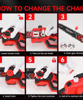 Step-by-step guide for changing the chain on Heavy Duty 4 In 1 Cordless Pole Saw And 8 Inch Electric Chainsaw.