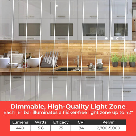 18-Inch Under Cabinet LED Light Bar Add On Kit For Kitchen And More Linkable Up To Eight Bars illuminating kitchen cabinets