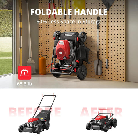 21 Inch Gas Lawn Mower With 144cc 4 Stroke OHV Engine 3 In 1 Push Mower For Yard Work Easy Start System Mulch Bag And Side Discharge, foldable handle