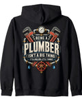 Men Zip Hoodie Featuring Badass Plumbing Humor For Pipefitters And Handyman Pros, black with fun plumbing graphic on back.
