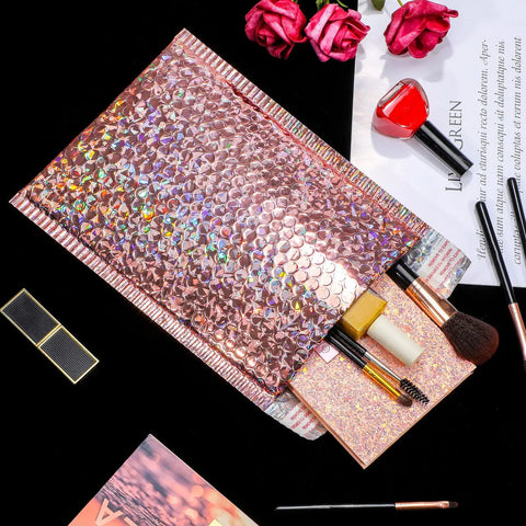 Rose Gold Holographic Bubble Mailers Bulk Pack Of 30 Self Sealing Padded Envelopes 11 By 7 Inches For Shipping And Packing With Privacy