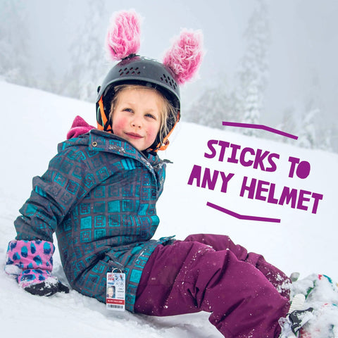 Child wearing Lynx Themed Helmet Ears Accessory Kit With Sticky Hook And Loop Fastener for Snowboarding Skiing and Biking