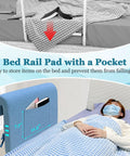 Blue thickened two pack bed rail pads for hospital beds, cushioned foam bumpers, bedside guard cushions with pocket for seniors