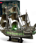 LED Flying Dutchman 3D Puzzle for Adults 360 Piece Ship Model Desk Decor with glowing green lights and rustic sails