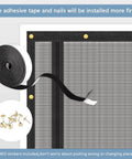 Heavy Duty Pet Screen Door For Door Openings Up To 30 By 80 Inches Cat Proof Mesh With Zipper Closure with adhesive tape and nails.