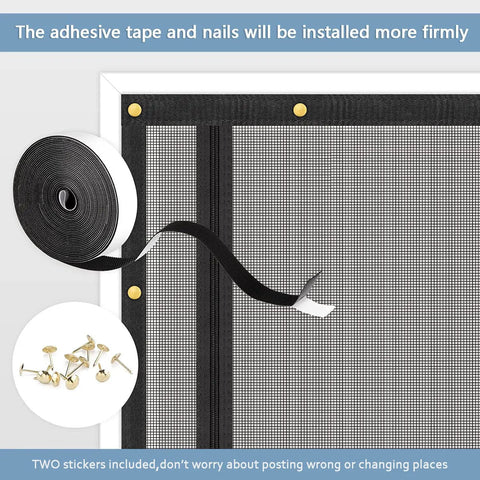 Heavy Duty Pet Screen Door For Door Openings Up To 30 By 80 Inches Cat Proof Mesh With Zipper Closure with adhesive tape and nails.