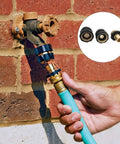 Pack Of 2 Quick Connect Garden Hose Adapters With Hand Tighten Design for tool-free no-tool needed easy install, attached to outdoor faucet