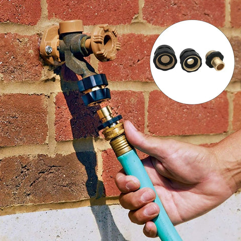 Pack Of 2 Quick Connect Garden Hose Adapters With Hand Tighten Design for tool-free no-tool needed easy install, attached to outdoor faucet