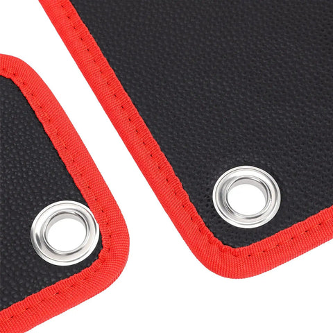 Flexible PVC Magnetic Tool Mat Set In Four Sizes 40 Lb Holding Force Non Slip Tool Tray Pads With Hanging Hole For Automotive Maintenance And Garage Workshops Keeps Screws And Wrenches From Rolling, close-up of red-edged mats