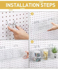 Installation steps for Two Pack 3-Grid Metal Pegboard Baskets With Four Hooks Wall Mount Garage Organizer