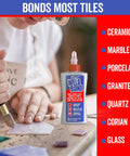 Person using Heavy Duty All Purpose Glue That Dries Fast And Binds Wood Tile Ceramic Glass Metal Pottery And More for tile craft project