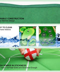 Collage showing features of Double Sided Golf Chipping Game Mat 6x5 Ft for indoor and outdoor practice, durability, washability, velcro balls.
