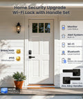 Built In WiFi Fingerprint Smart Lock With Lever Handle Set No Hub Needed App Remote Control Keyless Front Door Entry Deadbolt