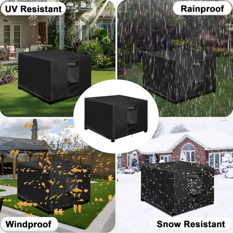 Waterproof Square Patio Ottoman Cover That Shields Against Rain And Sun UV Windproof All Weather Protector in black