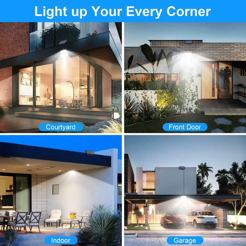 Outdoor Solar Flood Lights 1500LM Dusk To Dawn With 5M Detachable Cable Motion Sensor 3 Modes IPX5 Waterproof Security