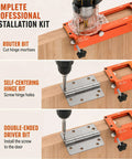 Pro Grade Aluminum Door Hinge Jig And Mortise Lock Installation Kit with router bit and self-centering hinge bit for precise installations.