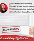 2 Pack Heavy Duty Mini Hand Stretch Wrap 5 Inch 1000 Ft Roll 80 Gauge Thick Clear Plastic Film For Moving Supplies, Furniture, Pallets, Packing And Shipping, shown with non-adhesive properties and clean removal feature