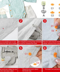 All In One Snap Kit For Fabric And Leather Grab And Go With 192 Pcs T5 Plastic Snaps In 8 Colors And 80 Pcs 15 mm Metal Snap Fasteners Includes 6 Tools For Easy Sewing Crafting And DIY Projects shown with usage instructions and baby clothes.