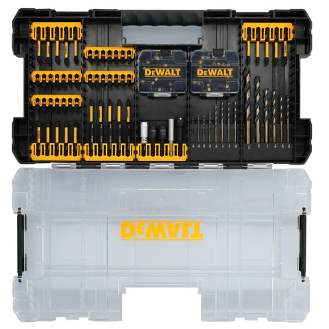 FlexTorq 100 Piece Impact Driver Bit Set With Beefed Up Magnetic Screw Lock Sleeve Clear Lid Case CNC Machined Bits