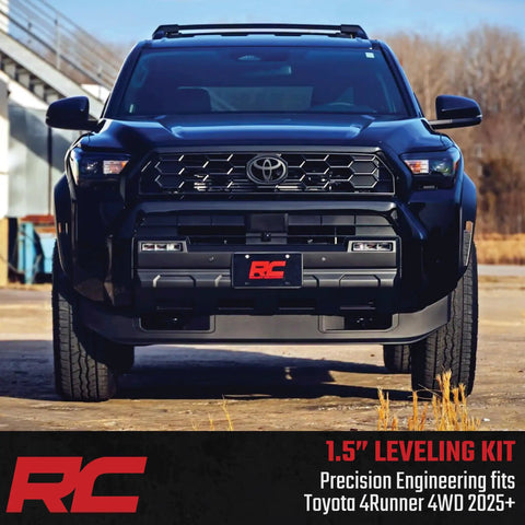 Front view of 2025 Toyota 4Runner with 1.5 Inch Bolt On Leveling Kit, showcasing increased ground clearance and level stance