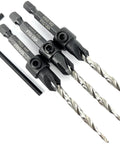 Wicked Sharp 45 Degree Size 8 Wood Countersink Drill Bit Set Three Piece Carbon Steel Hex Wrench for clean screw seats.