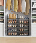 Tall 10-Tier Shoe Organizer With Detachable Fabric Shelves And Metal Frame For Closet Entryway And Living Room showcasing neatly arranged shoes