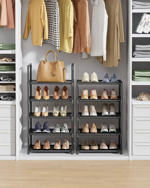 Tall 10-Tier Shoe Organizer With Detachable Fabric Shelves And Metal Frame For Closet Entryway And Living Room showcasing neatly arranged shoes