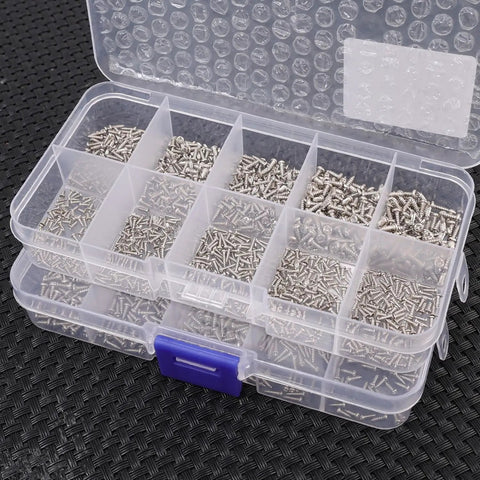 600 Piece M1 To M1.7 Miniature Self Tapping Screws Set Crosshead Carbon Steel Kit in clear plastic organizer