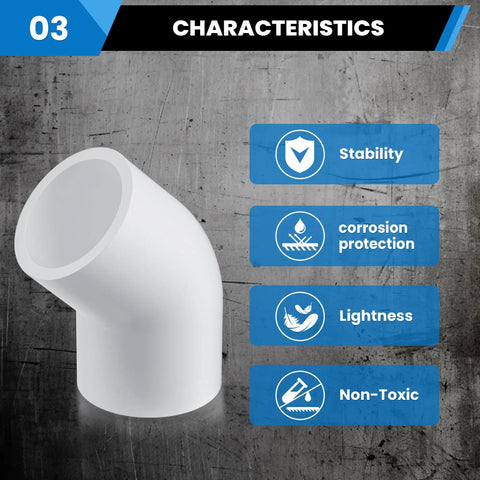 1 Inch 45 Degree PVC Elbow Fitting Two Way Connector Kit Schedule 40 with stability, corrosion protection, lightness, non-toxic.