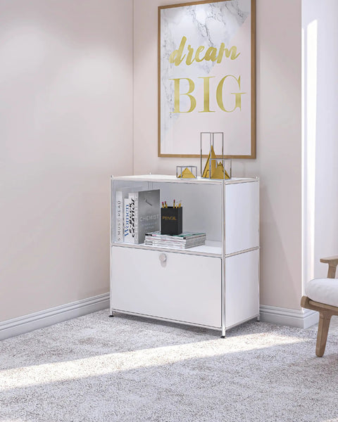 32.5 Inch Flip Top Side Table With Wheels Versatile Storage Buffet Cabinet DIY Corner Bookshelf Wall Shelf Cube Organizer Bedside Table Modern White Home Decor For Living Room Or Bedroom