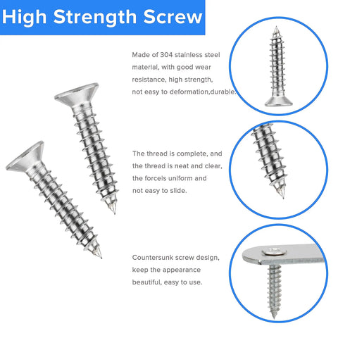 High Strength Screw made of 304 stainless steel, designed for durability in furniture repair and assembly projects.
