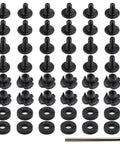 Hardcore Black Eight Thirty Two Gun Holster Screws And Rock Solid T Nuts Fastener Kit With Hex Driver For Kydex Plates And Leather Sheath No Fuss Install, consisting of black screws and T nuts.