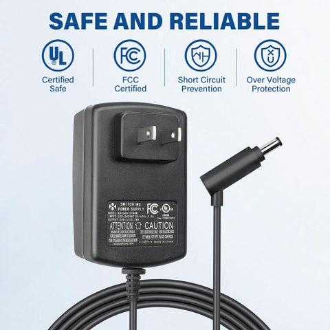Cordless Vacuum Charger For V6 V7 V8 DC58 DC59 DC61 DC62 SV03 SV04 SV05 SV06 SV07 SV09 Absolute Animal Motorhead Fluffy Handstick 26V 0.78A AC DC Adapter With 6 Ft Cord UL Listed Wall Mount Charging Station Compatible, showing plug and cord.