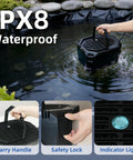 All In One Pond Filtration Kit With 18W UV Light And 660 GPH High Flow Pump showing IPX8 waterproof feature in pond
