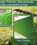 Versatile 16 Inch Hedge Trimmer Attachment With 270 Degree Rotation Dual Direction Cut demonstration, before and after trimming