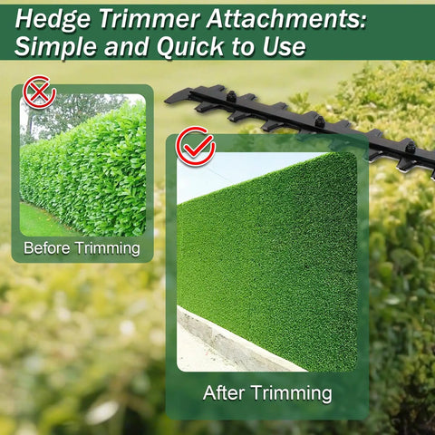 Versatile 16 Inch Hedge Trimmer Attachment With 270 Degree Rotation Dual Direction Cut demonstration, before and after trimming