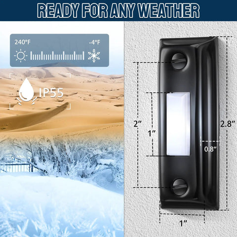 Heavy Duty Metal Doorbell Push Button With Bright White LED Light, Hardwired Doorbell Button, Waterproof and UV Resistant, Tough As Nails, Built to Last in Any Weather, Replaces Old Plastic Button, Sleek Black and White Glow on wall