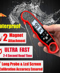 Instant Read Digital Meat Thermometer 2 Pack waterproof kitchen probe with backlight and easy calibration held showing 99.6°F