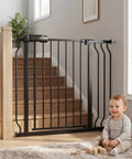 Extra Wide Baby Gate For Doorways And Stairs Tension Mounted Auto Close Walk Through Pet Gate In Black Metal used near stairs