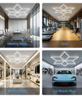 Hexagon LED Garage Light With Diamond Grid 710W 78100LM Mega Bright Ceiling Fixture in various spaces like gym and car shop