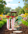 Six Piece Mini Seed Spreaders Set For Lawn And Garden, Handheld Seed Planter Tool Kit For Tiny Seeds in garden setting