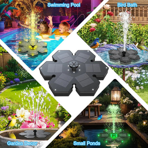 Snowflake Style Solar Fountain With LED Lights 3.5W Solar Power 2000mAh Battery 7 Nozzles in garden and pool settings